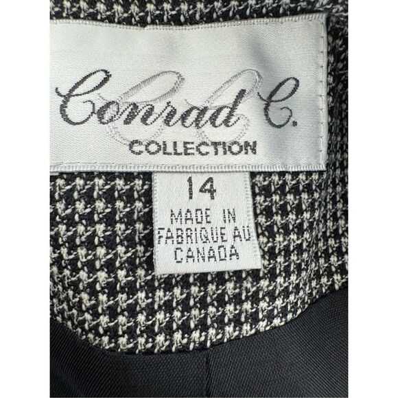 Conrad C Collection 100% wool 2 pc set blazer skirt  black white houndstooth L 1 - Picture 7 of 8